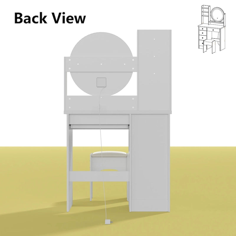 31.5 Wide Makeup Vanity Set with Stool, Mirror,3 Color Light - 31.5W-14