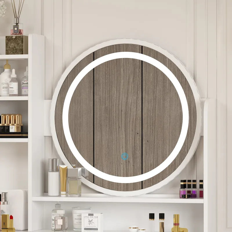 31.5 Wide Makeup Vanity Set with Stool, Mirror,3 Color Light - 31.5W-17