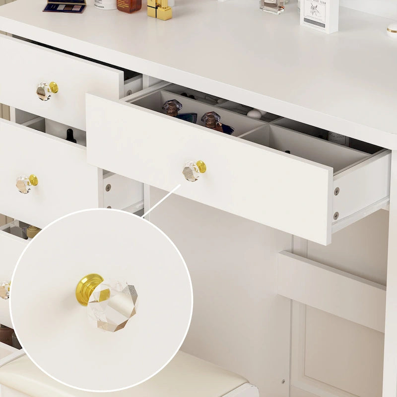 31.5 Wide Makeup Vanity Set with Stool, Mirror,3 Color Light - 31.5W-18