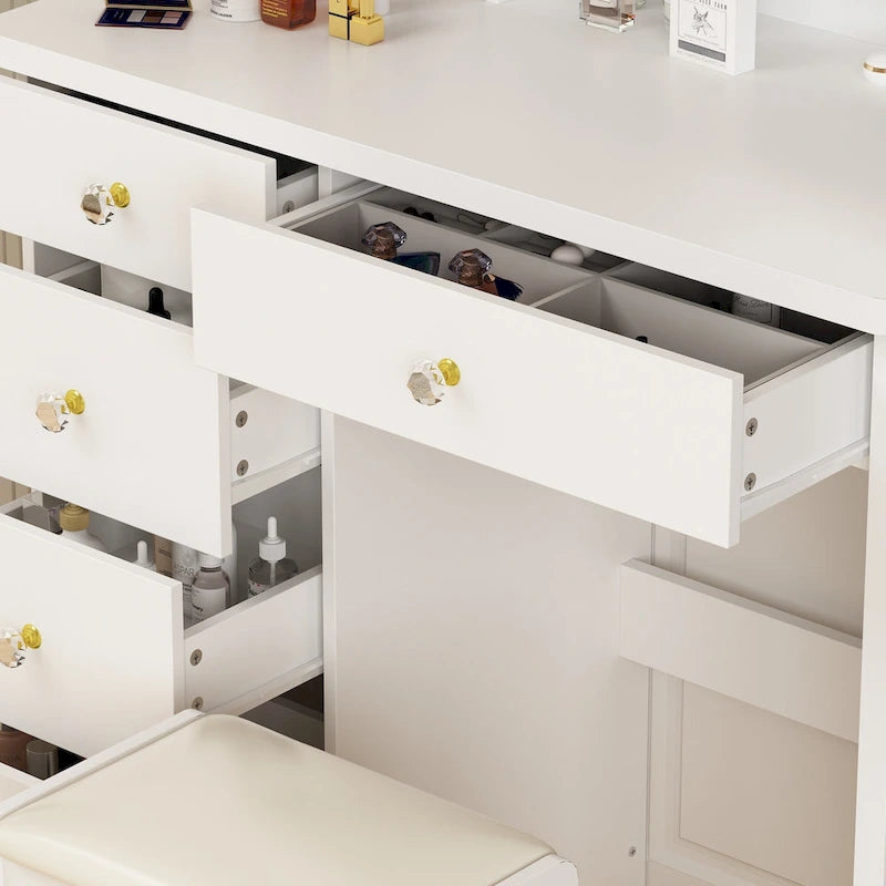 31.5 Wide Makeup Vanity Set with Stool, Mirror,3 Color Light - 31.5W-19