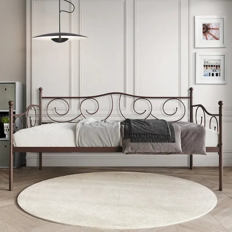 Twin Metal Daybed with Storage - Black/White/Brown-6