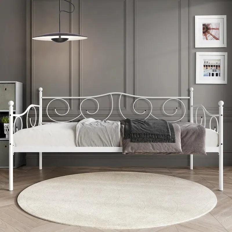 Twin Metal Daybed with Storage - Black/White/Brown-11
