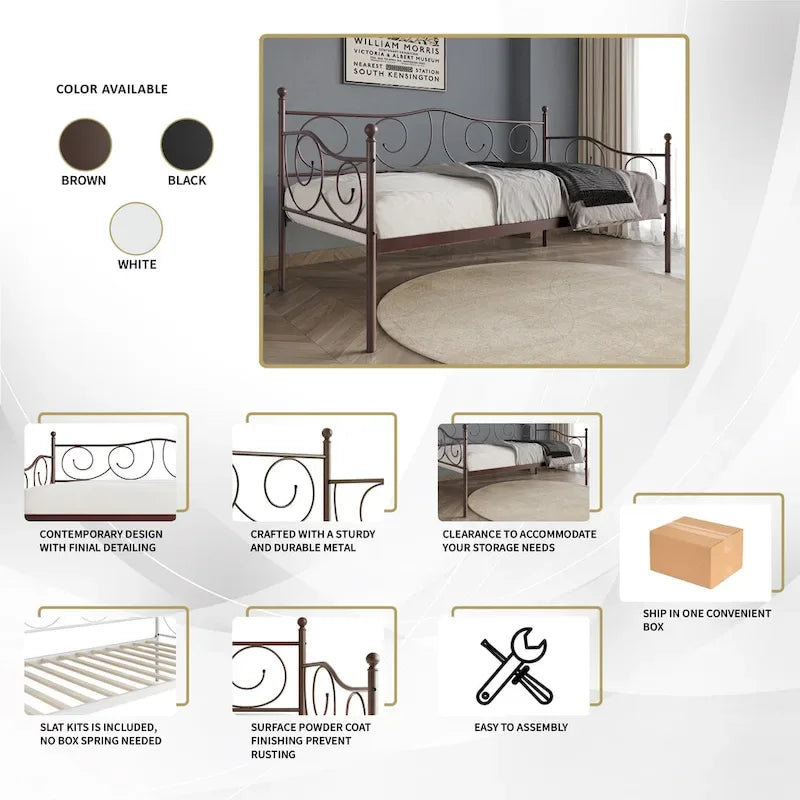 Twin Metal Daybed with Storage - Black/White/Brown-18