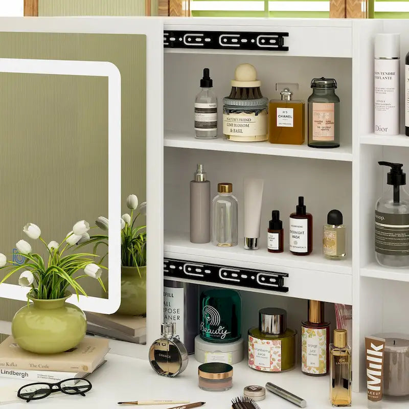 39.4Wide Makeup Vanity Set with Stool and Touching Light Mirror - 39.4W-5