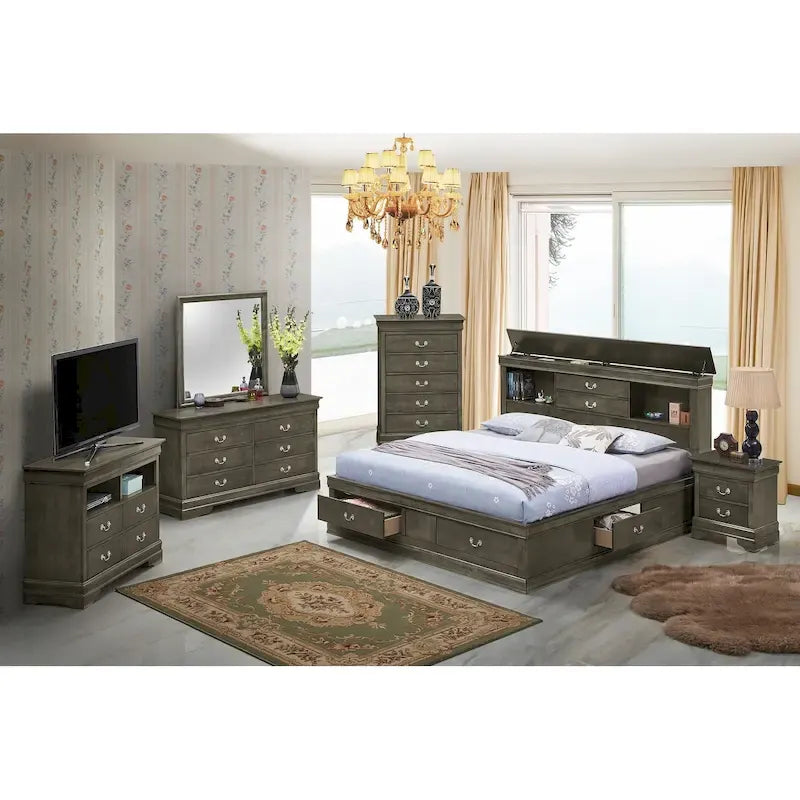 Louis Philippe Queen Storage Platform Bed-28
