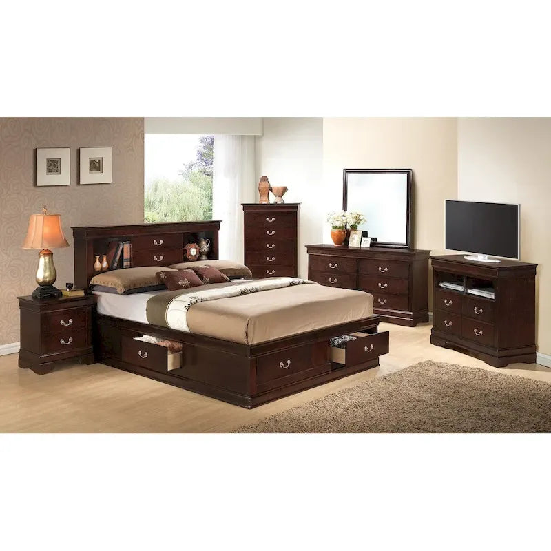 Louis Philippe Queen Storage Platform Bed-29