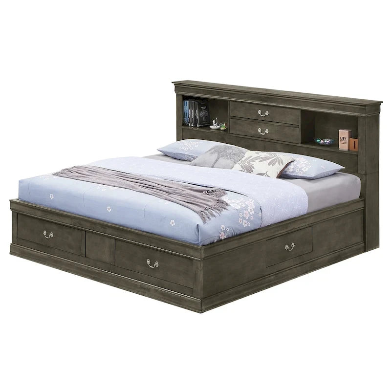 Louis Philippe Queen Storage Platform Bed-2