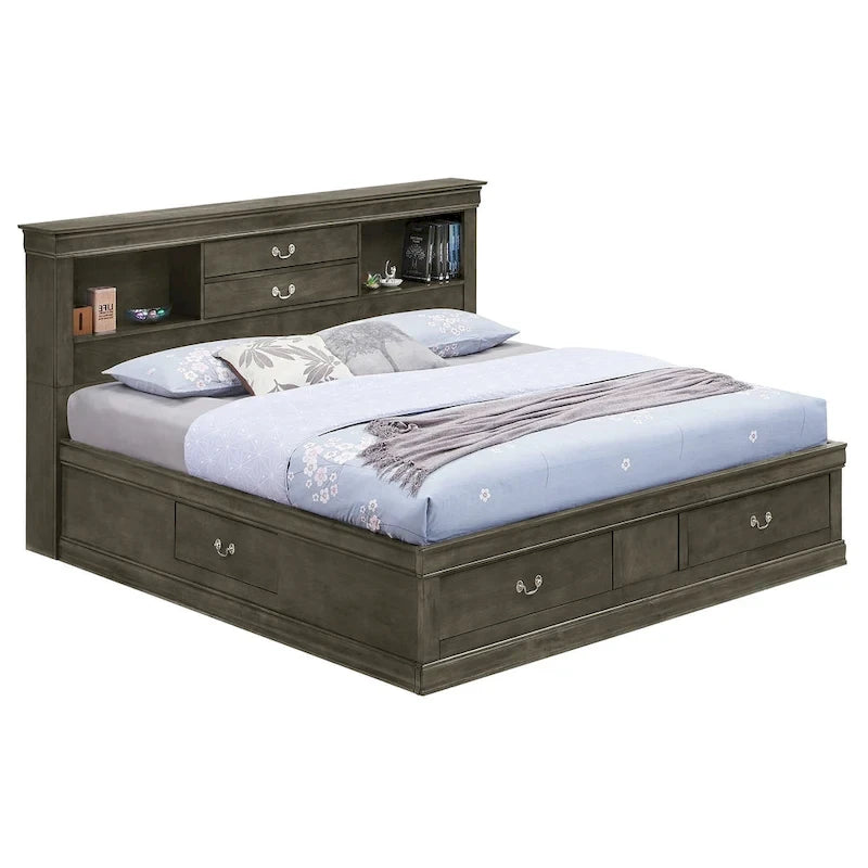 Louis Philippe Queen Storage Platform Bed-6