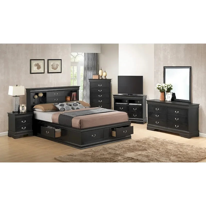 Louis Philippe Queen Storage Platform Bed-8
