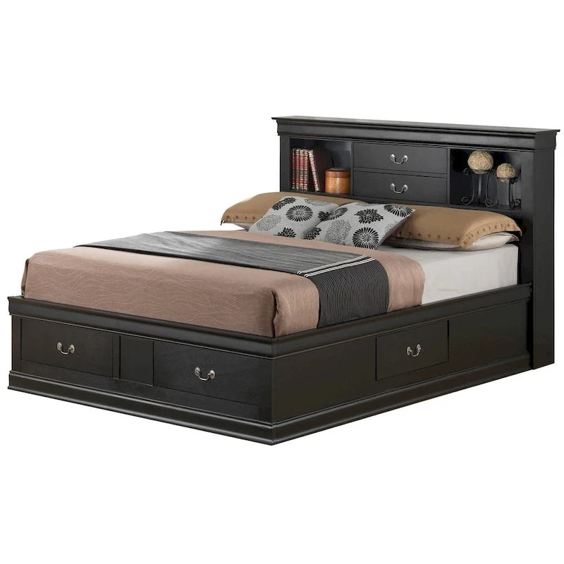 Louis Philippe Queen Storage Platform Bed-9