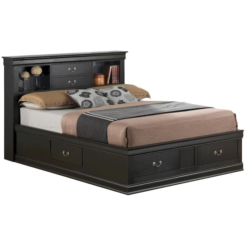 Louis Philippe Queen Storage Platform Bed-10