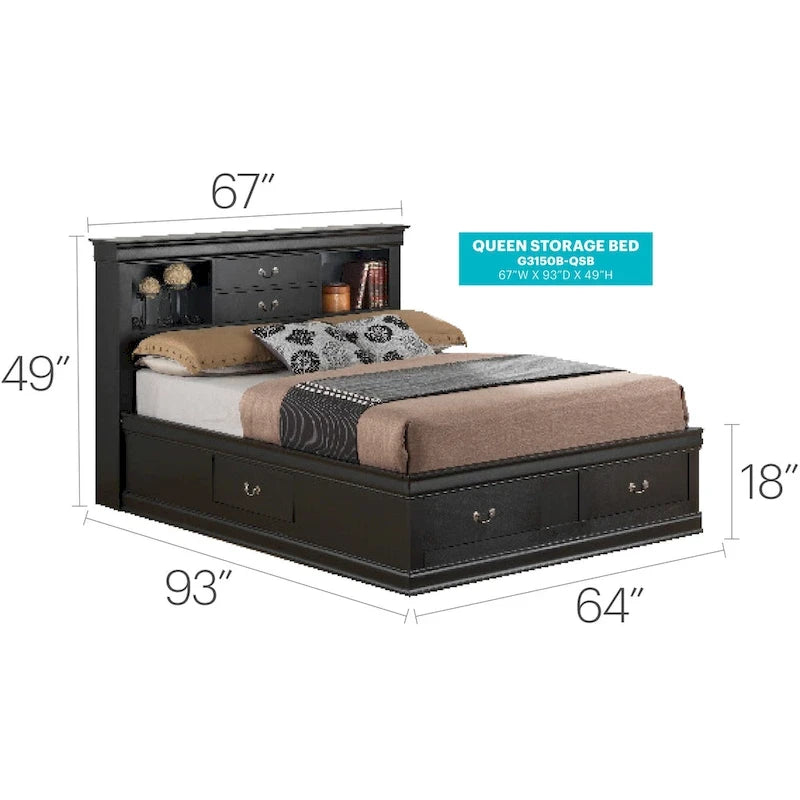 Louis Philippe Queen Storage Platform Bed-11