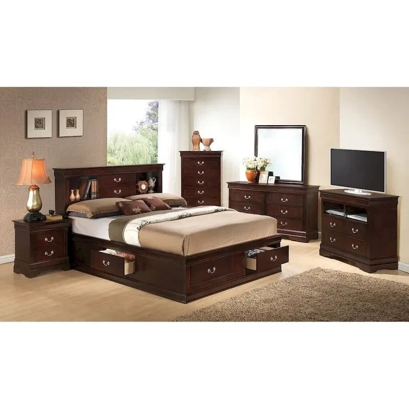 Louis Philippe Queen Storage Platform Bed-12