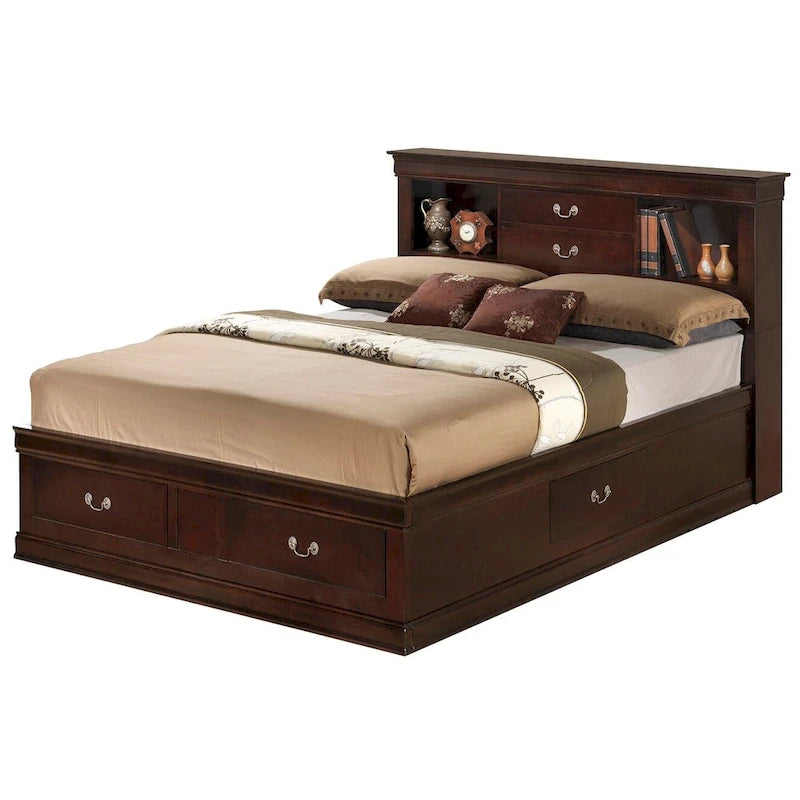 Louis Philippe Queen Storage Platform Bed-13