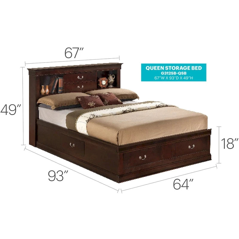 Louis Philippe Queen Storage Platform Bed-15