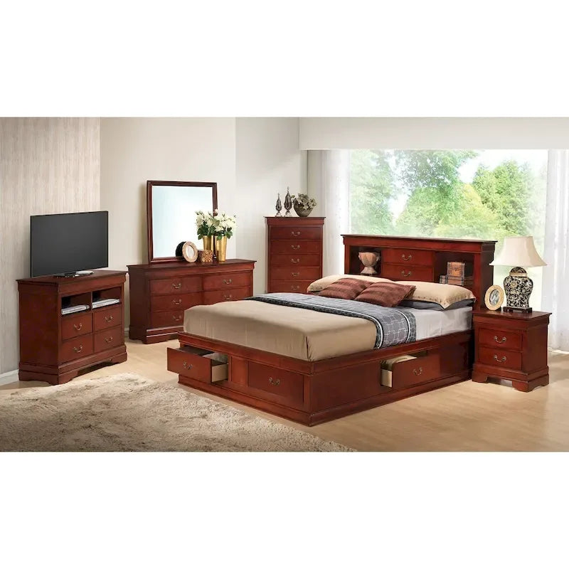 Louis Philippe Queen Storage Platform Bed-21