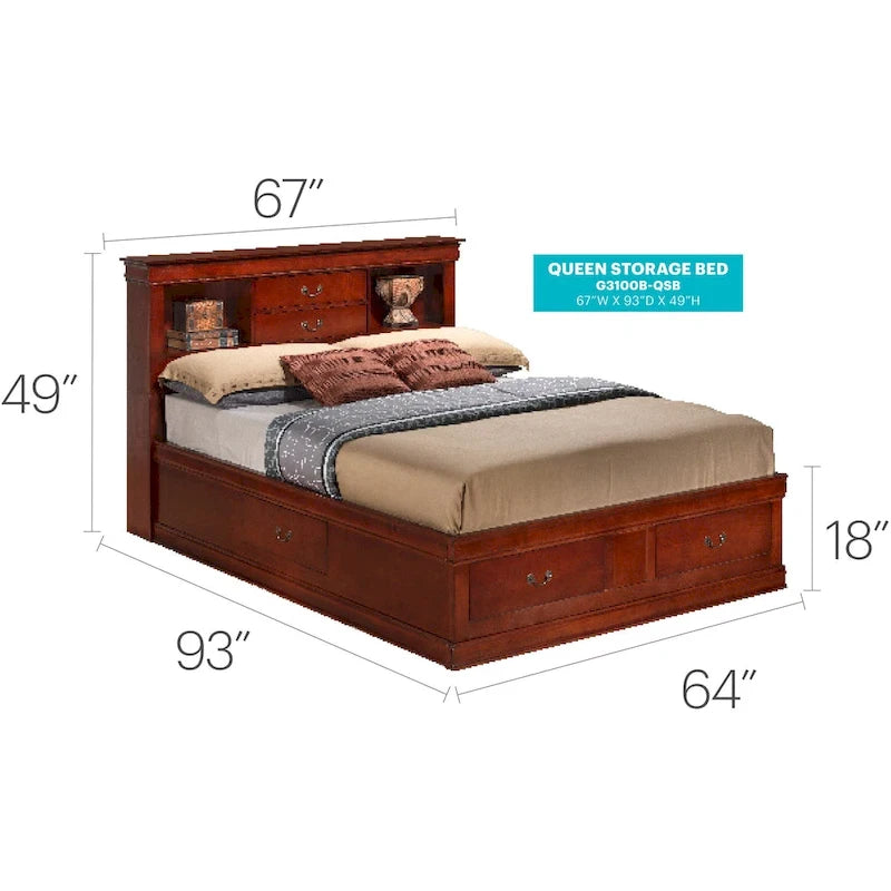 Louis Philippe Queen Storage Platform Bed-24