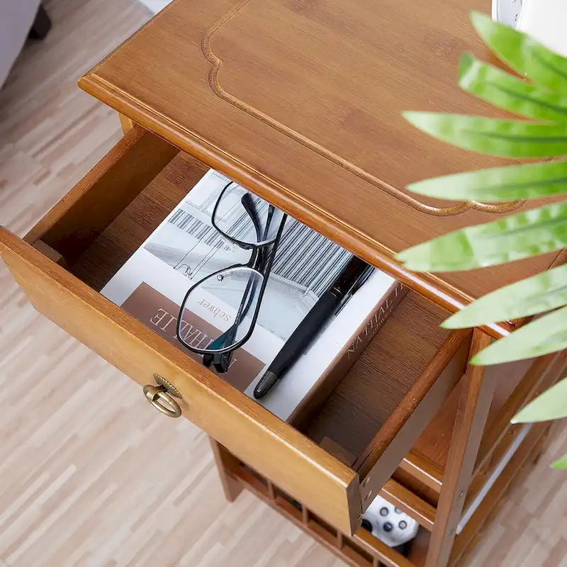 Solid Wood End Table With Storage-3
