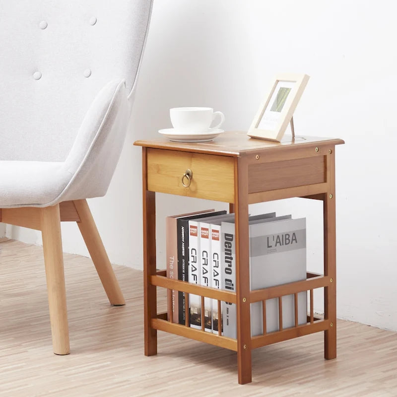 Solid Wood End Table With Storage-6