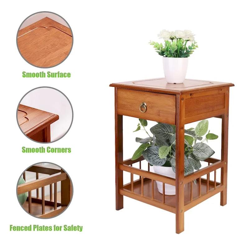 Solid Wood End Table With Storage-7