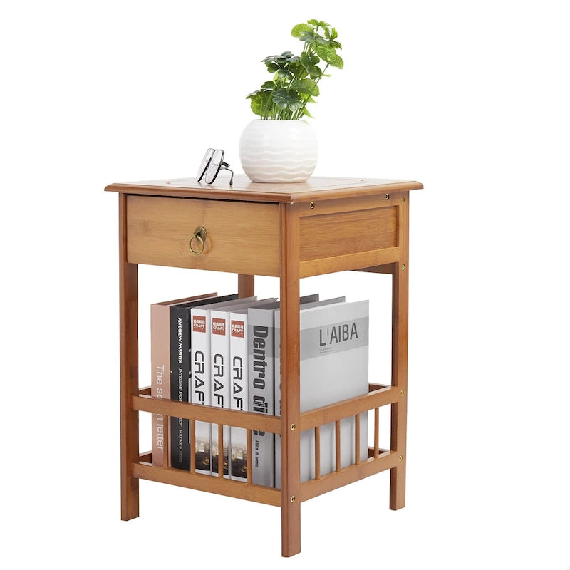 Solid Wood End Table With Storage-9