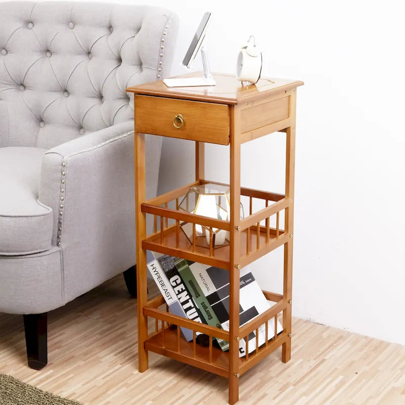 Solid Wood End Table With Storage-11