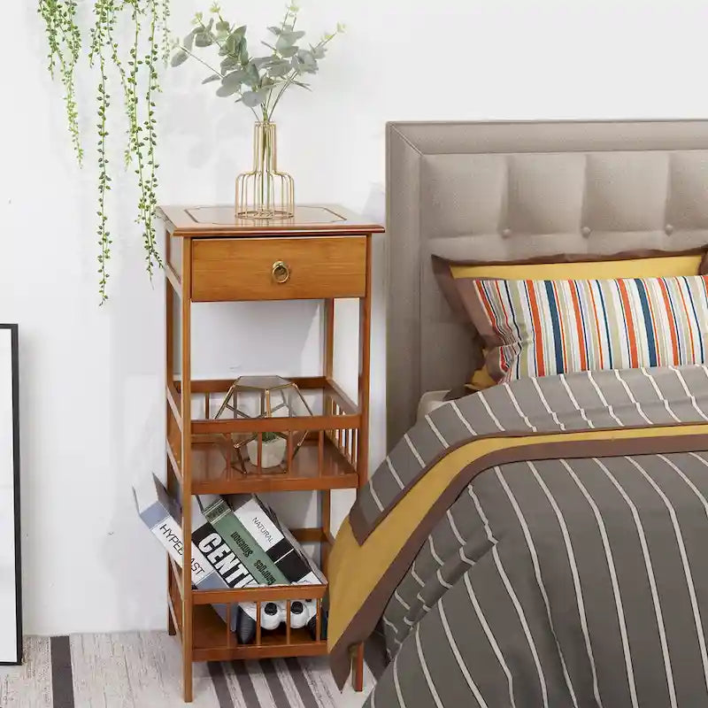 Solid Wood End Table With Storage-13