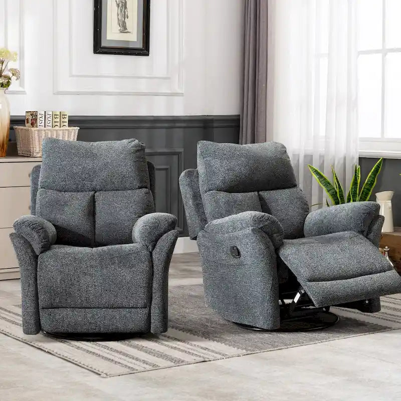 Swivel Rocker Fabric Recliner Chair Manual Reclining Sofa Set of two