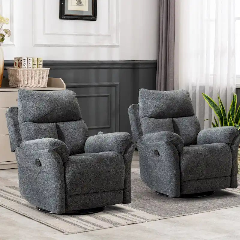 Swivel Rocker Fabric Recliner Chair Manual Reclining Sofa Set of two-2