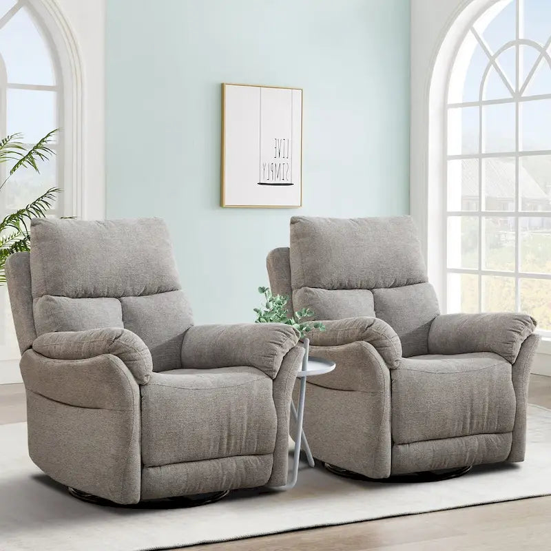 Swivel Rocker Fabric Recliner Chair Manual Reclining Sofa Set of two-4