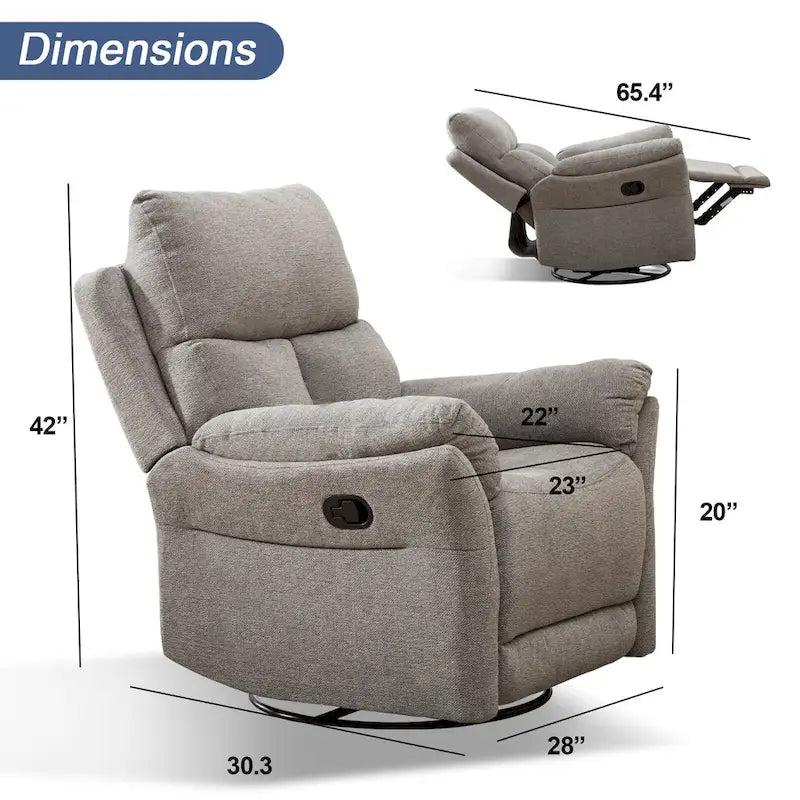 Swivel Rocker Fabric Recliner Chair Manual Reclining Sofa Set of two-19