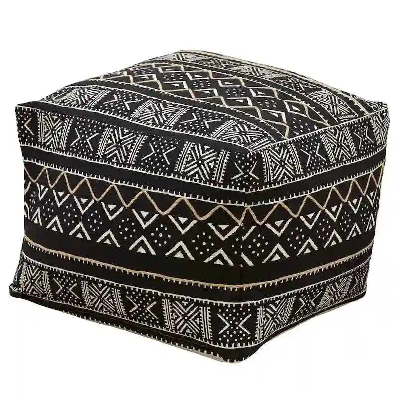 Floor Pouf With Dark Mudcloth Design