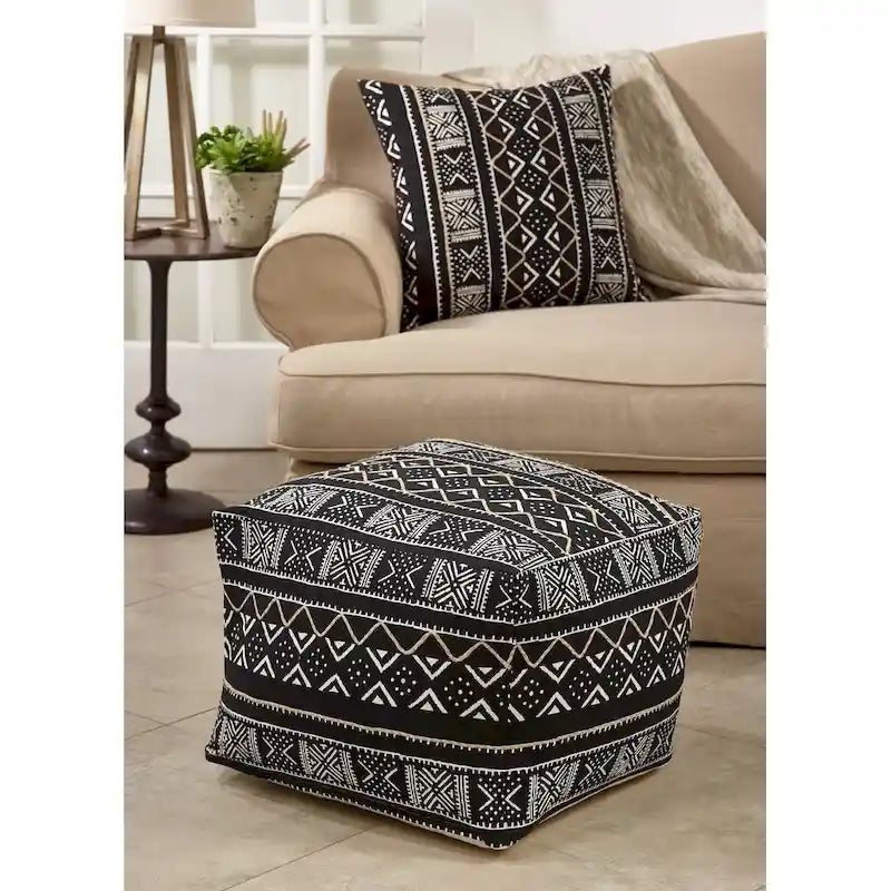 Floor Pouf With Dark Mudcloth Design-3