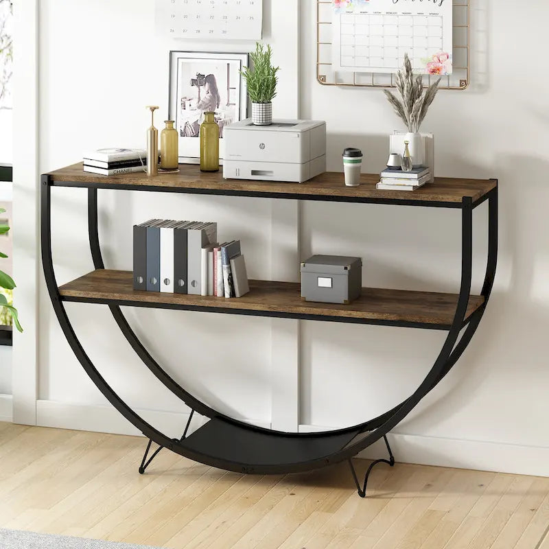 Merax Rustic Industrial Design Demilune Shape Console Table