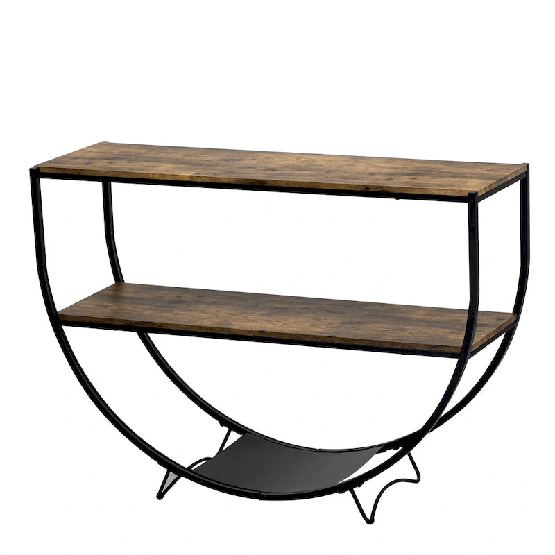 Merax Rustic Industrial Design Demilune Shape Console Table-4