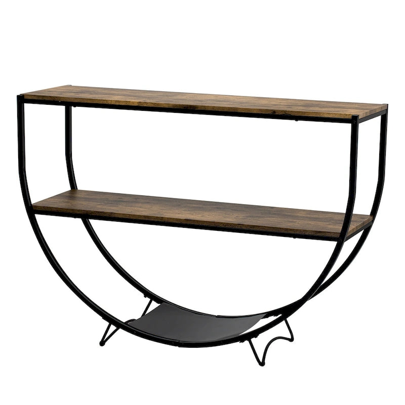 Merax Rustic Industrial Design Demilune Shape Console Table-5
