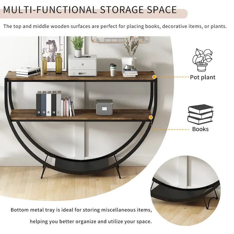 Merax Rustic Industrial Design Demilune Shape Console Table-7