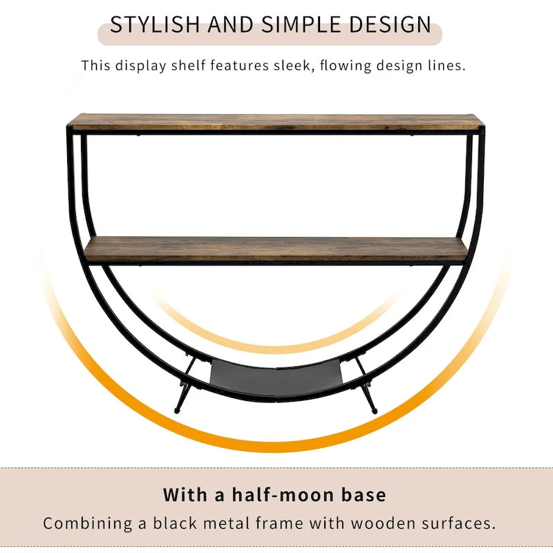 Merax Rustic Industrial Design Demilune Shape Console Table-8