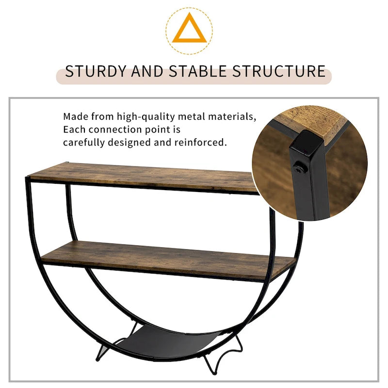 Merax Rustic Industrial Design Demilune Shape Console Table-9