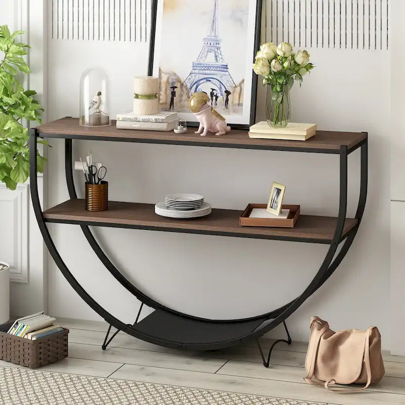 Merax Rustic Industrial Design Demilune Shape Console Table-11