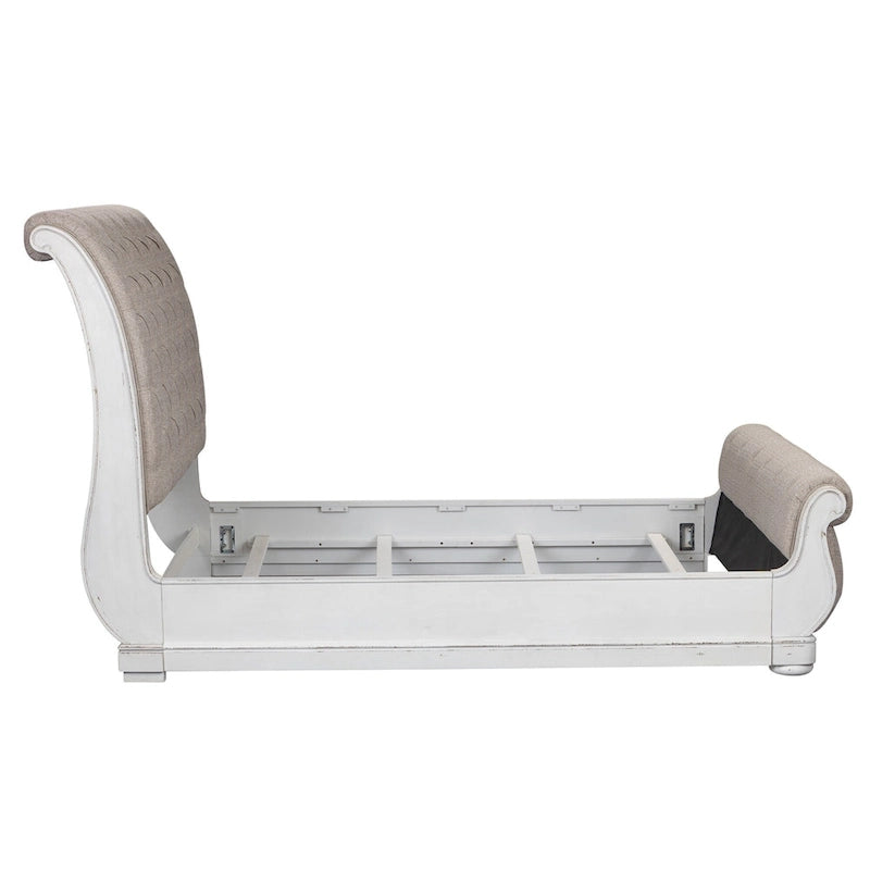 Antique White King Upholstered Sleigh Bed-5