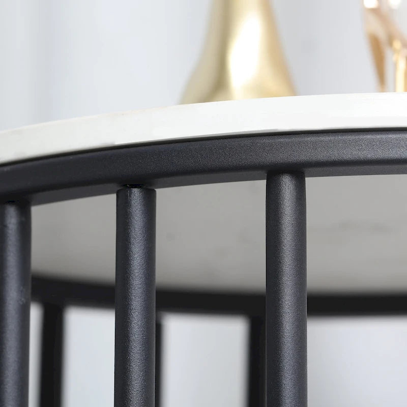 Tall Frame End Table Sintered Stone Tabletop Nightstand Storage Shelf - 15.7x15.7x21.3 inch-5