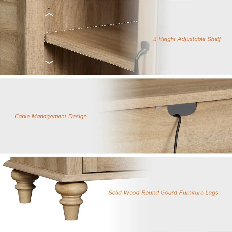 Glass Door Farmhouse TV Stand for TVs Up to 75 inch, Wood Universal TV Console Table-8