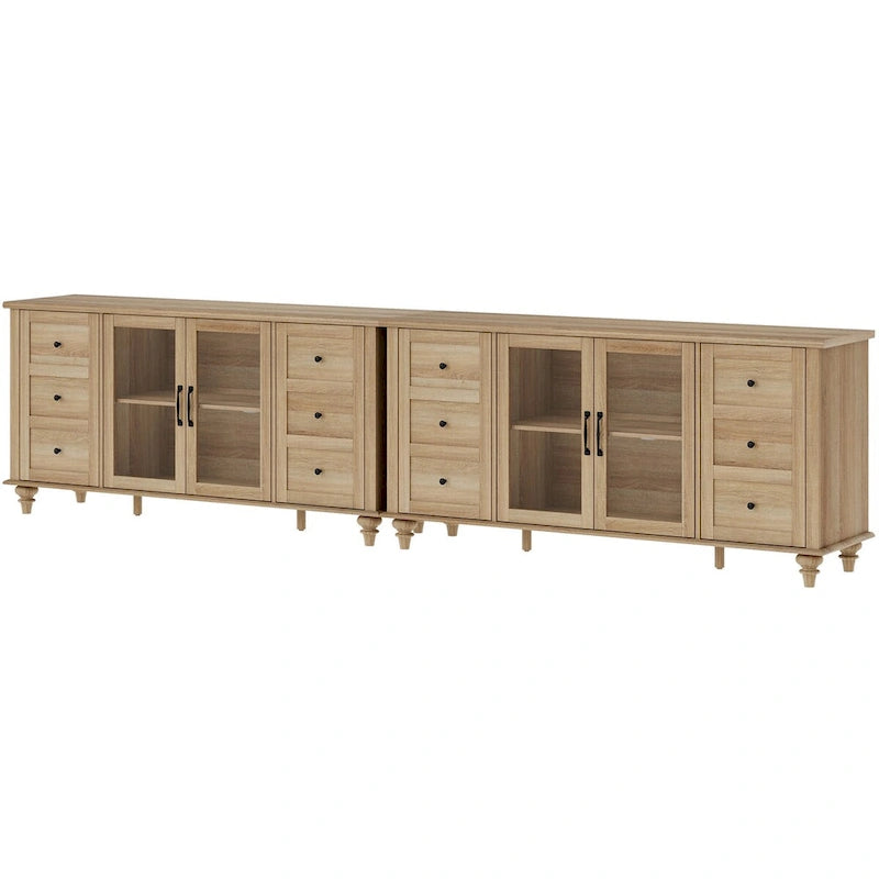 Glass Door Farmhouse TV Stand for TVs Up to 75 inch, Wood Universal TV Console Table-14