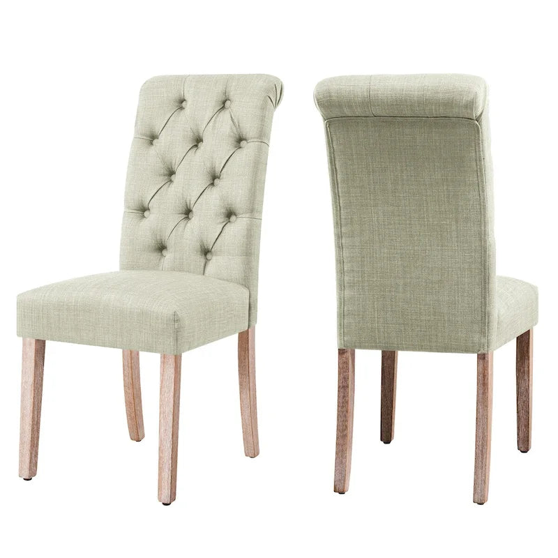 CHUN YI Linen Parsons Modern Button Dining Chair (Set of 2)-17