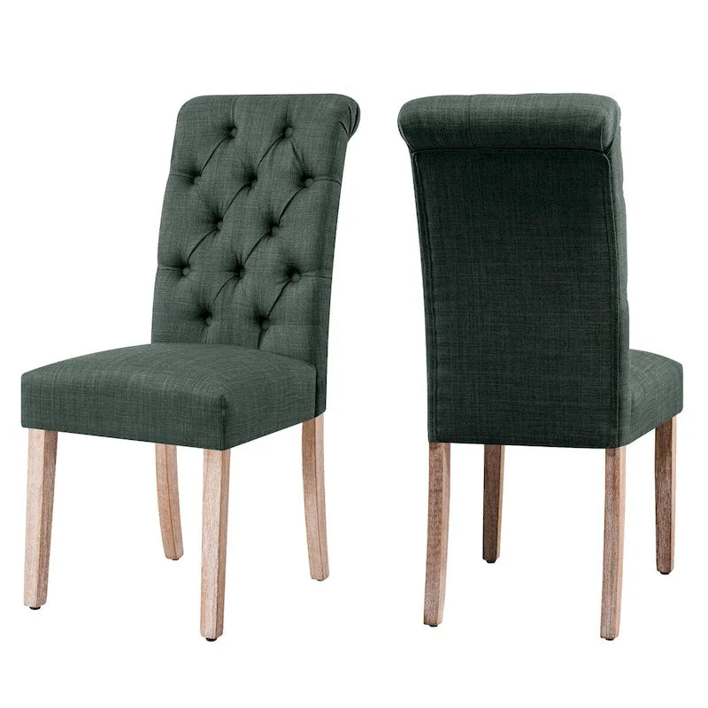 CHUN YI Linen Parsons Modern Button Dining Chair (Set of 2)-19