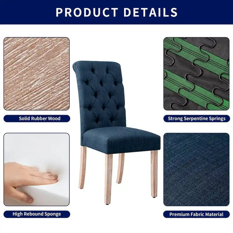 CHUN YI Linen Parsons Modern Button Dining Chair (Set of 2)-4