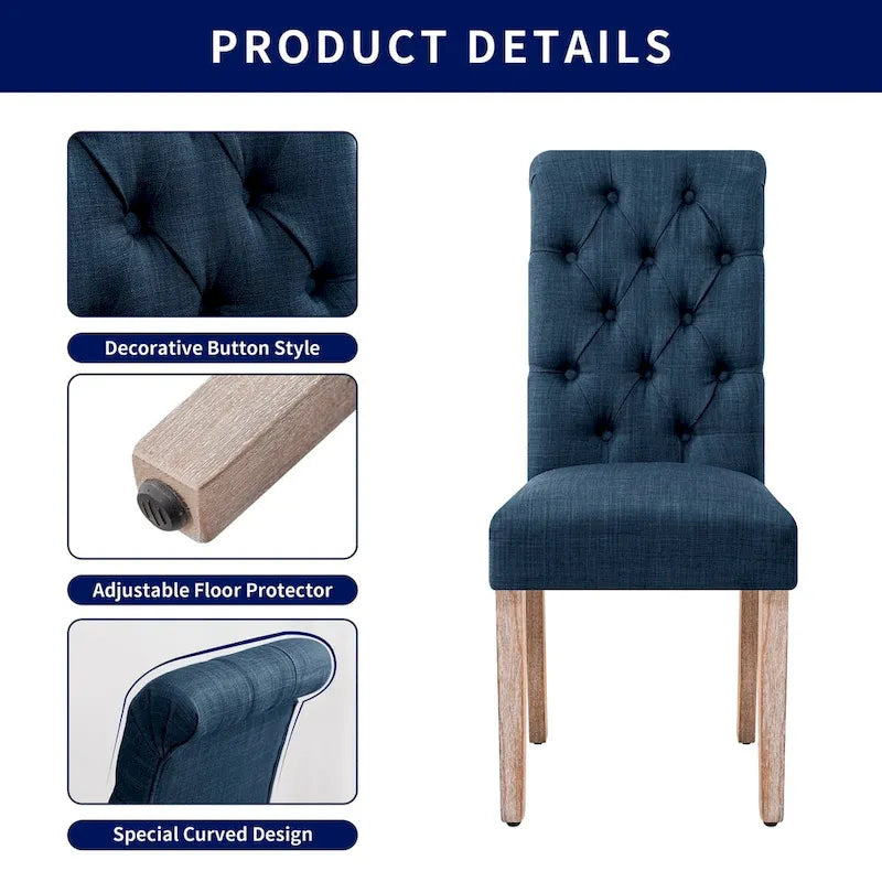 CHUN YI Linen Parsons Modern Button Dining Chair (Set of 2)-5