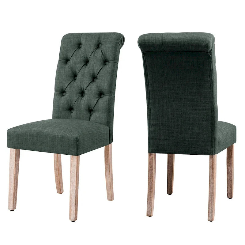 CHUN YI Linen Parsons Modern Button Dining Chair (Set of 2)-7