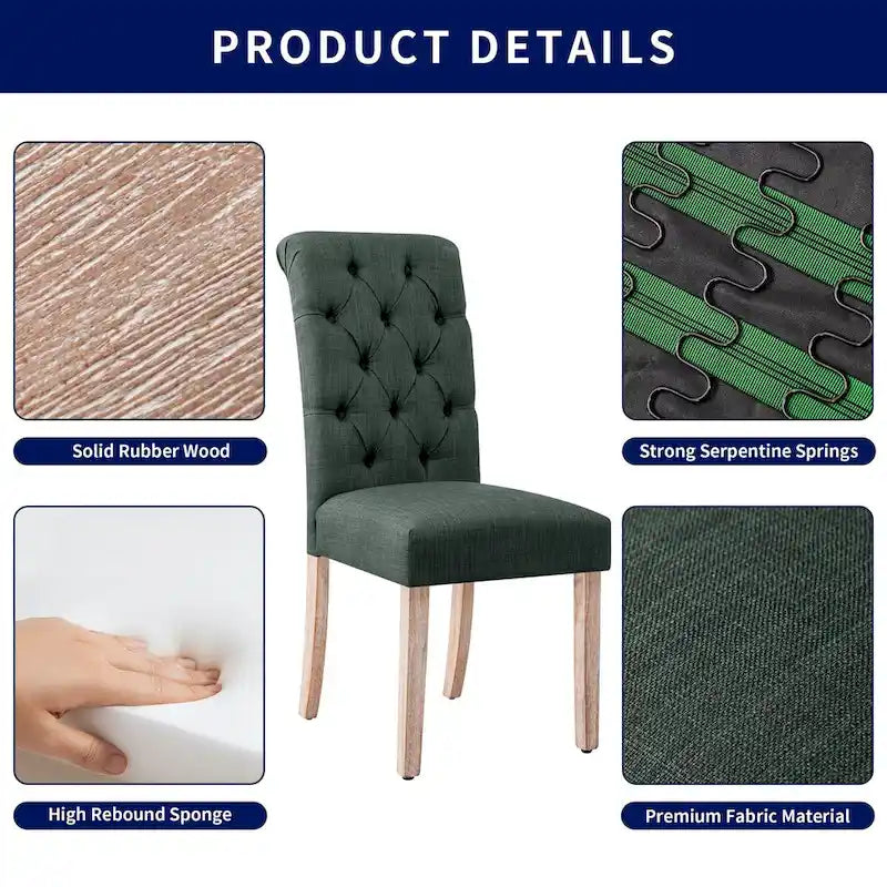 CHUN YI Linen Parsons Modern Button Dining Chair (Set of 2)-10